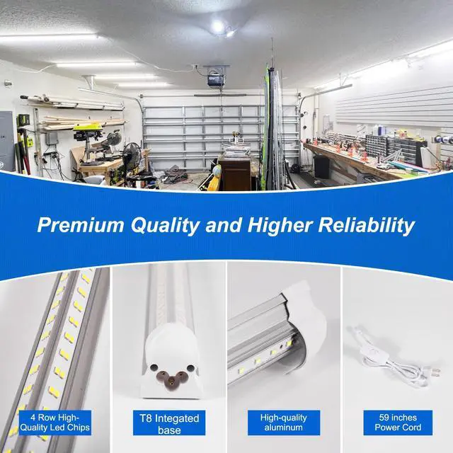 Alt view image 6 of 7 - Led Shop Lights, 4FT LED Light 50W 6500K 7000LM Daylight,Led Garage Light,Linkable Clear Cover Integrated V-Shape for Garage Warehouse Workbench Workshop(4-Pack)