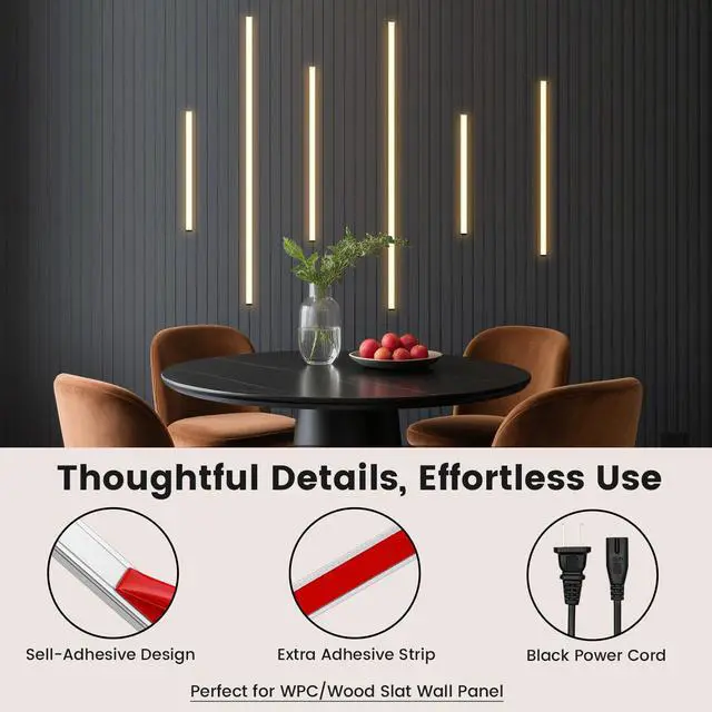 Alt view image 5 of 7 - LED Recessed Lighting Kit for Wall Panels -  6pcs Adhesive Wall Strip Lights for Interior Wall Decor, 3000K Touchable Switch Lamp for Wood Slat, Wall Accent Acoustic Panels, Kitchen Home stair