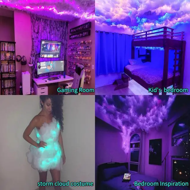 Alt view image 3 of 4 - Cloud LED Lights for Ceiling. 3D Thunder Clouds Light Music Sync LED Storm Cotton Kits with Multicolor Changing Strip. Thundercloud DIY Set for Gaming Room & Basement décor
