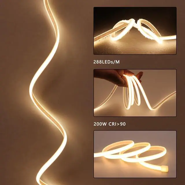 Alt view image 3 of 7 - AC 110V Outdoor COB LED Strip Lights Waterproof 65.6ft 200W