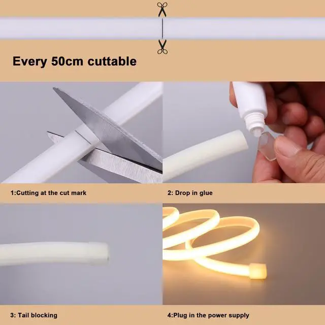 Alt view image 7 of 7 - AC 110V Outdoor COB LED Strip Lights Waterproof 65.6ft 200W