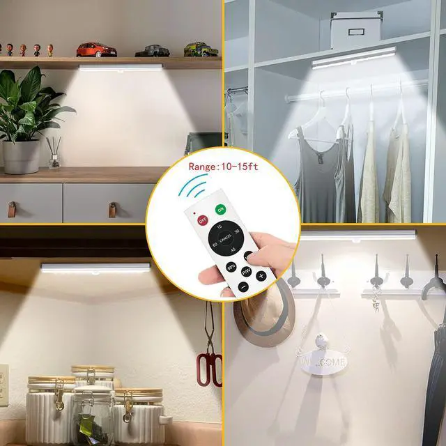 Alt view image 7 of 7 - Remote Control Under Cabinet Lighting Wireless 6 Pack, 20-LED Dimmable Closet Lights Rechargeable Under Counter Light, Stick on Touch Night Light Strip Bar for Kitchen Stairway Bedroom, 3 Colors
