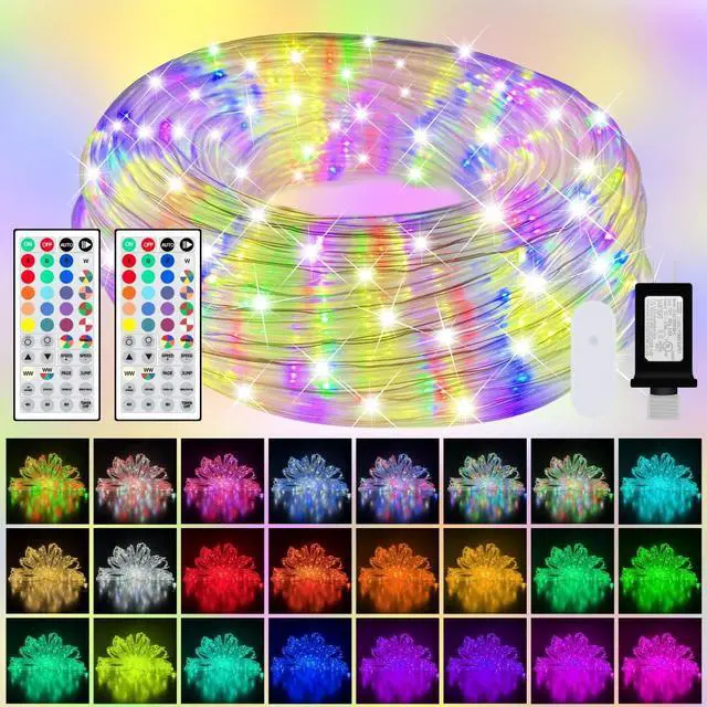 Main image of 100ft Outdoor Rope Light, IP68 Waterproof 25 Color Changing String Lights with 149 Modes, Warm White & RGB LED Multicolor Twinkle Fairy Tube Lights for Indoor & Outside Railing, Balcony, Patio Decor