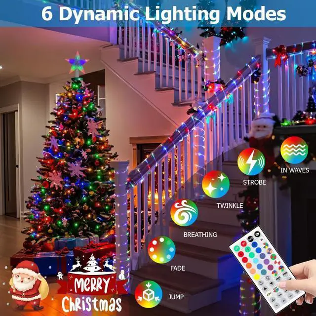 Alt view image 4 of 7 - 100ft Outdoor Rope Light, IP68 Waterproof 25 Color Changing String Lights with 149 Modes, Warm White & RGB LED Multicolor Twinkle Fairy Tube Lights for Indoor & Outside Railing, Balcony, Patio Decor