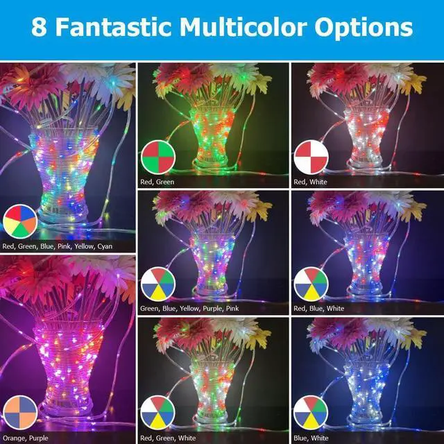Alt view image 3 of 7 - 100ft Outdoor Rope Light, IP68 Waterproof 25 Color Changing String Lights with 149 Modes, Warm White & RGB LED Multicolor Twinkle Fairy Tube Lights for Indoor & Outside Railing, Balcony, Patio Decor