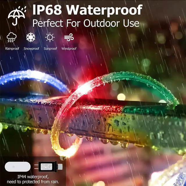 Alt view image 6 of 7 - 100ft Outdoor Rope Light, IP68 Waterproof 25 Color Changing String Lights with 149 Modes, Warm White & RGB LED Multicolor Twinkle Fairy Tube Lights for Indoor & Outside Railing, Balcony, Patio Decor
