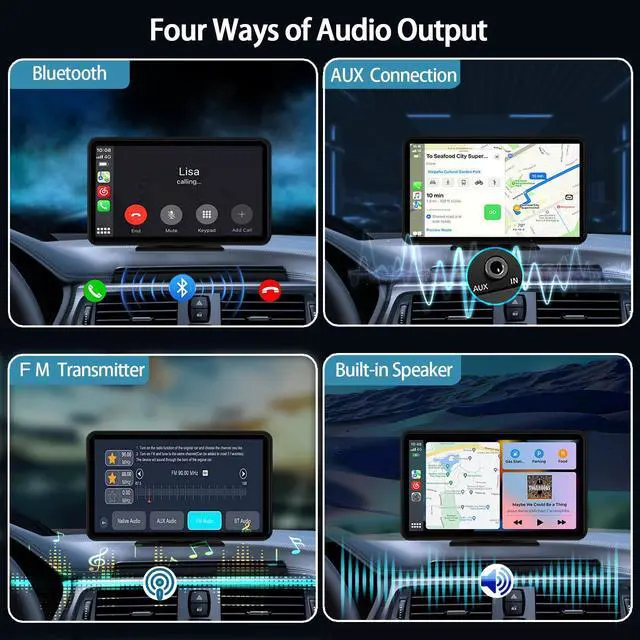 Alt view image 5 of 7 - Wireless Carplay Screen for Car 7" HD Portable Car Stereo Touchscreen with Apple CarPlay and Android Auto with Mirror Link/Backup Camera/Bluetooth/GPS Navigation/AUX for All Vehicles