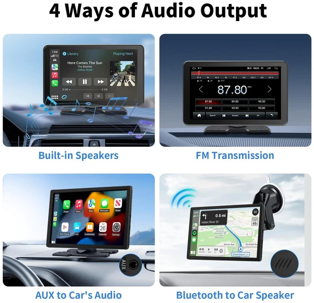 Alt view image 5 of 7 - CarPlay Screen for Car, 9'' Wireless CarPlay & Android Auto - Smart Portable Touchscreen with Bluetooth/FM, Mirror Link, Voice Control, GPS Navigation, Plug & Play Car Play Screen, Gold