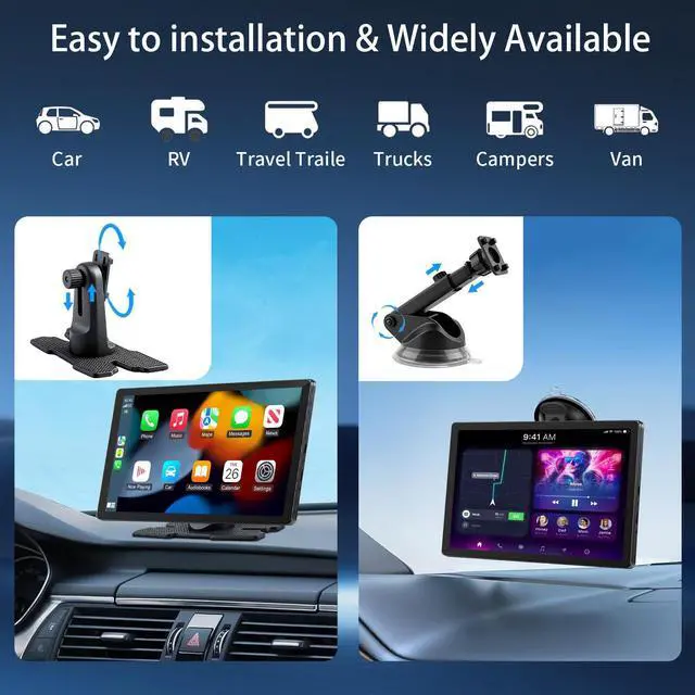 Alt view image 6 of 7 - CarPlay Screen for Car, 9'' Wireless CarPlay & Android Auto - Smart Portable Touchscreen with Bluetooth/FM, Mirror Link, Voice Control, GPS Navigation, Hands-Free Calling, Plug & Play Car Play Screen