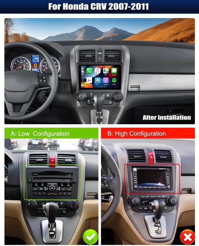 Alt view image 2 of 7 - Car Stereo MP5 Player for Honda CRV 2007-2011 Car Radio with Apple Carplay Android Auto Mirror Link, 9" Touch Screen Radio with Bluetooth Backup Camera FM SWC Dual USB Input