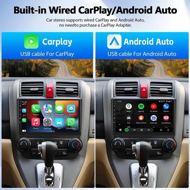 Alt view image 3 of 7 - Car Stereo MP5 Player for Honda CRV 2007-2011 Car Radio with Apple Carplay Android Auto Mirror Link, 9" Touch Screen Radio with Bluetooth Backup Camera FM SWC Dual USB Input