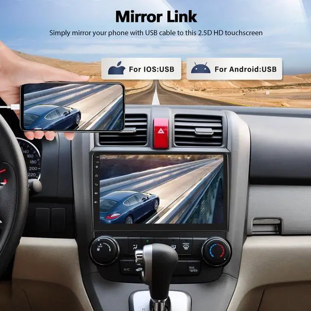 Alt view image 4 of 7 - Car Stereo MP5 Player for Honda CRV 2007-2011 Car Radio with Apple Carplay Android Auto Mirror Link, 9" Touch Screen Radio with Bluetooth Backup Camera FM SWC Dual USB Input