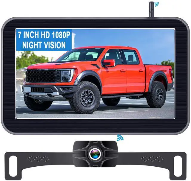 Main image of 7-Inch Wireless Backup Camera for Truck - 2 Channel, DIY Grid Lines, HD 1080P, Night Vision, IP69K Waterproof, Backup Camera for Truck, Pickup, Trailer, Cars - Parking Safety & Towing Assistance