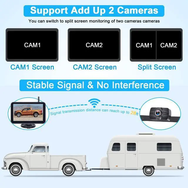 Alt view image 2 of 7 - 7-Inch Wireless Backup Camera for Truck - 2 Channel, DIY Grid Lines, HD 1080P, Night Vision, IP69K Waterproof, Backup Camera for Truck, Pickup, Trailer, Cars - Parking Safety & Towing Assistance