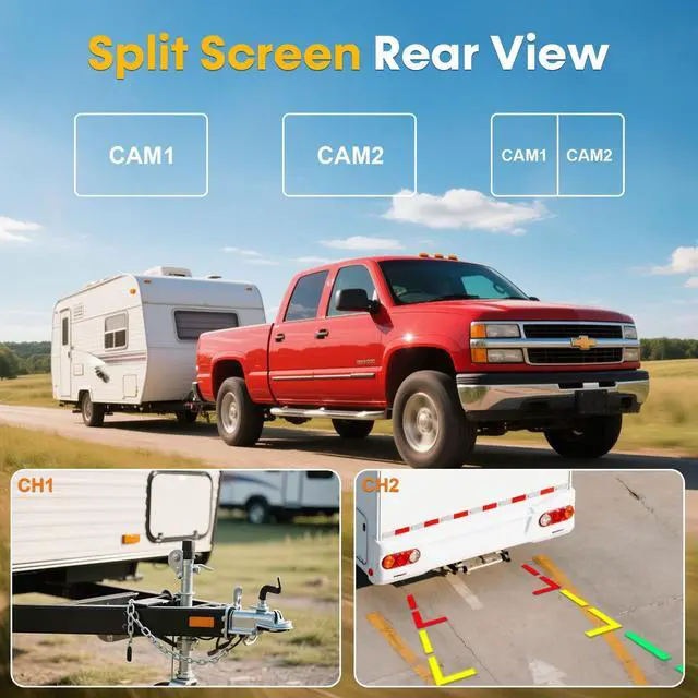 Alt view image 2 of 7 - Dual RV Backup Camera System: 7" Monitor with Split Screen No Lag Easy Installation Plug and Play HD 1080P Rear View Camera Wired Kit IP69 Waterproof IR Crystal Night Vision for Truck Tractor R4