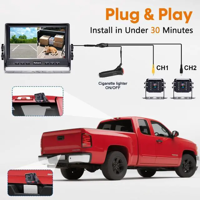 Alt view image 3 of 7 - Dual RV Backup Camera System: 7" Monitor with Split Screen No Lag Easy Installation Plug and Play HD 1080P Rear View Camera Wired Kit IP69 Waterproof IR Crystal Night Vision for Truck Tractor R4
