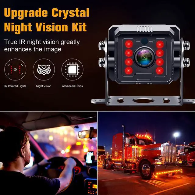 Alt view image 4 of 7 - Dual RV Backup Camera System: 7" Monitor with Split Screen No Lag Easy Installation Plug and Play HD 1080P Rear View Camera Wired Kit IP69 Waterproof IR Crystal Night Vision for Truck Tractor R4