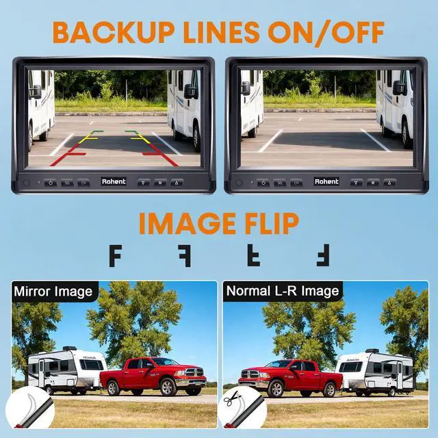 Alt view image 5 of 7 - Dual RV Backup Camera System: 7" Monitor with Split Screen No Lag Easy Installation Plug and Play HD 1080P Rear View Camera Wired Kit IP69 Waterproof IR Crystal Night Vision for Truck Tractor R4