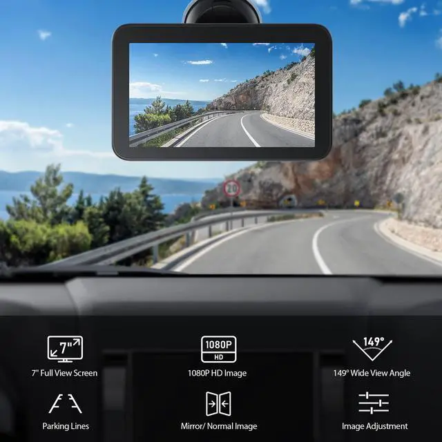 Alt view image 3 of 7 - Wired Backup Camera Kit with 7" Monitor, HD 1080P Display for Car Truck/Pickup/SUV/Van/RV, Night Vision Rear View Camera IP69 Waterproof-B7