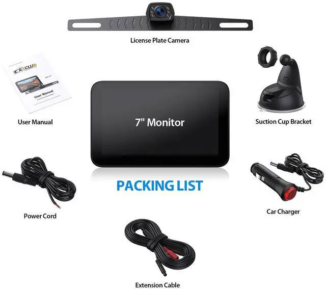 Alt view image 7 of 7 - Wired Backup Camera Kit with 7" Monitor, HD 1080P Display for Car Truck/Pickup/SUV/Van/RV, Night Vision Rear View Camera IP69 Waterproof-B7