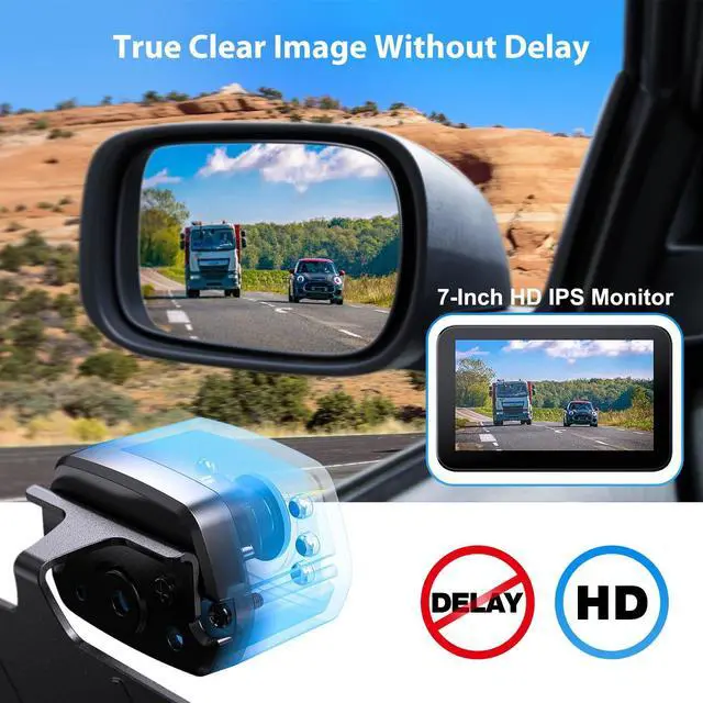 Alt view image 5 of 7 - Wired Backup Camera Kit with 7" Monitor, HD 1080P Display for Car Truck/Pickup/SUV/Van/RV, Night Vision Rear View Camera IP69 Waterproof-B7