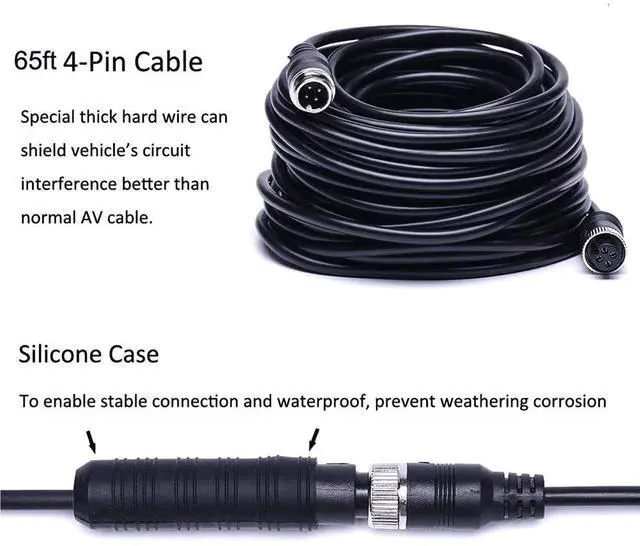 Alt view image 5 of 7 - 7" Backup Camera with Monitor Kit Waterproof Reverse Camera | 18 IR LED Night Vision Rear View Monitor Vehicle Parking System, For RV Bus Trailer Truck (65ft 4-Pin Aviation Video Cable)