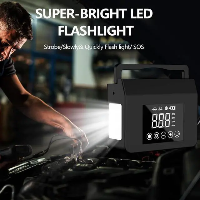 Alt view image 4 of 7 - Jump Starter with Air Compressor, 4000A Car Battery Jump Starter(ALL Gas/8.0L Diesel) with 150PSI Tire Inflator 12V Car Battery Jump Power, 15000mAh PowerBank With LED Light, with Type-C Quick Charge.