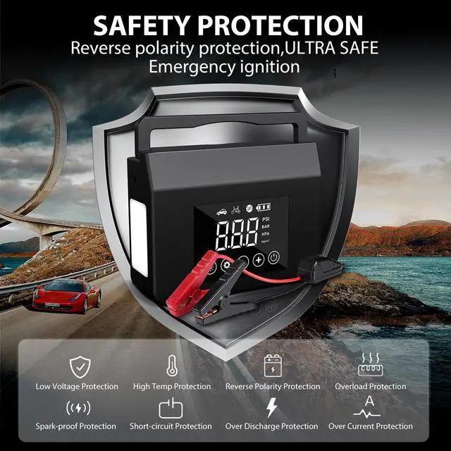 Alt view image 3 of 7 - Jump Starter with Air Compressor, 4000A Car Battery Jump Starter(ALL Gas/8.0L Diesel) with 150PSI Tire Inflator 12V Car Battery Jump Power, 15000mAh PowerBank With LED Light, with Type-C Quick Charge.