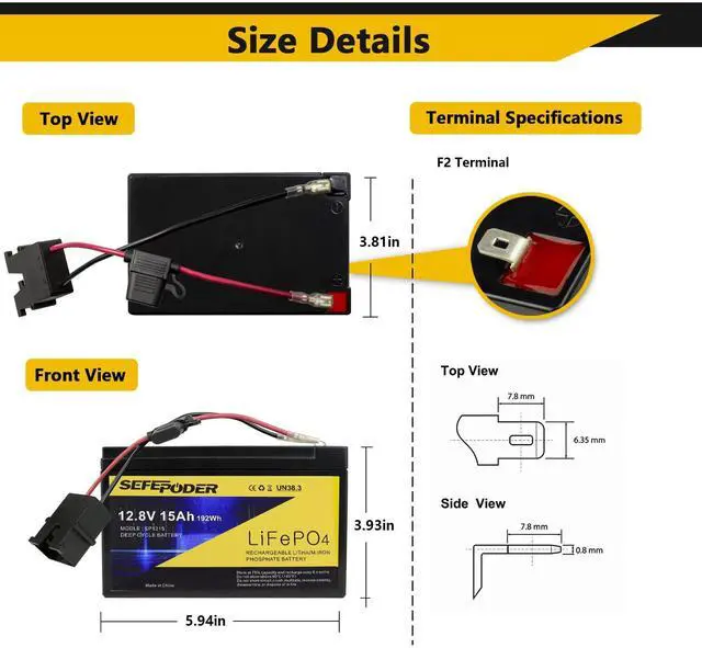 Alt view image 2 of 7 - Replacement Battery Compatible with Fisher Price Power Wheels 12 Volt,12V 15Ah Lifepo4 Lithium Ion Rechargeable Battery for Power Wheels Ride-On Vehicles