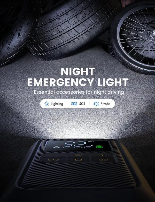 Alt view image 6 of 7 - Tire Inflator Portable Air Compressor - Lamicall [5X Faster] [150 PSI] [Rechargeable] Car Air Pump, Digital Display Pressure Gauge, LED Light, Cordless Pump for Car, Bike, Motorcycle, Ball