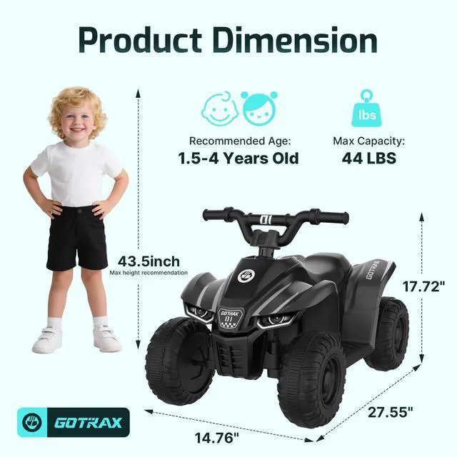 Alt view image 7 of 7 - RT1 Ride on Toys for Toddlers 1.5-4, Safe 12V Lead-acid Battery up to 80 Minutes, Forward/Reverse 2 Gears, Max 1.5MPH Speed&8" Big Tire, Electric Vehicle ATV Car Best Gift for Age1.54 Boy Girl