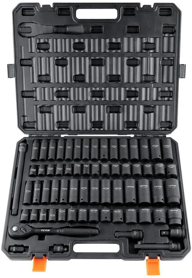 Main image of 1/2" Drive Impact Socket Set, 65 Piece SAE 3/8" to 1-1/4" and Metric 10-24mm, 6 Point Cr-V Alloy Steel for Auto Repair, Easy-to-Read Size Markings, Rugged Construction, Storage Case