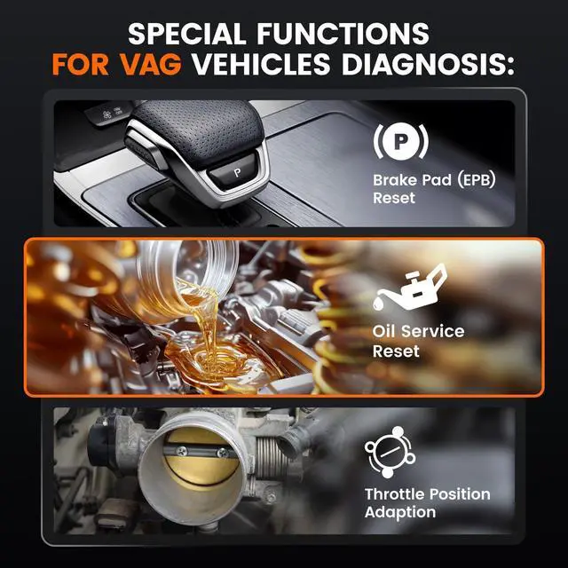 Alt view image 3 of 7 - VD500 OBD2 Scanner Diagnostic Tool for Volkswagen VW Audi Skoda Seat Diagnosis Check Engine Light EPB ABS SRS Code Reader Oil Throttle Position Adaption Brake Pad Reset