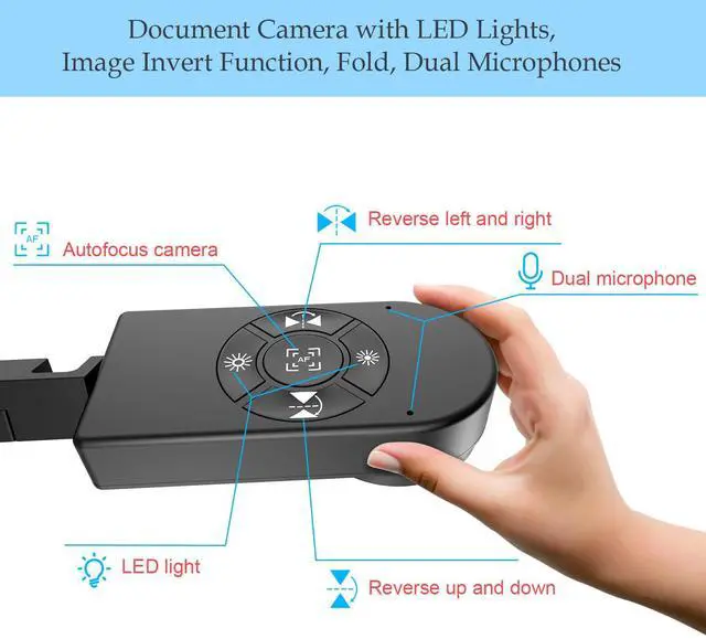 Alt view image 3 of 7 - 8MP USB Document Camera for Teachers and Classroom for A3 A4 Size with Dual Mic, 3-Level LED Light, Up and Down, Left and Right Image Inversion, for Distance Teaching & Learning