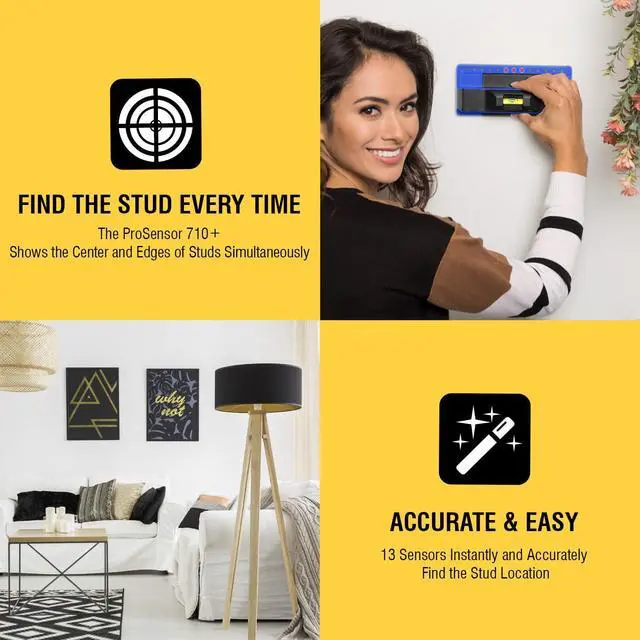 Alt view image 5 of 6 - ProSensor 710+ Stud Finder with 13-Sensors, Wood & Metal Stud Detector/Wall Scanner, Built-in Bubble Level, Blue, Made in the USA