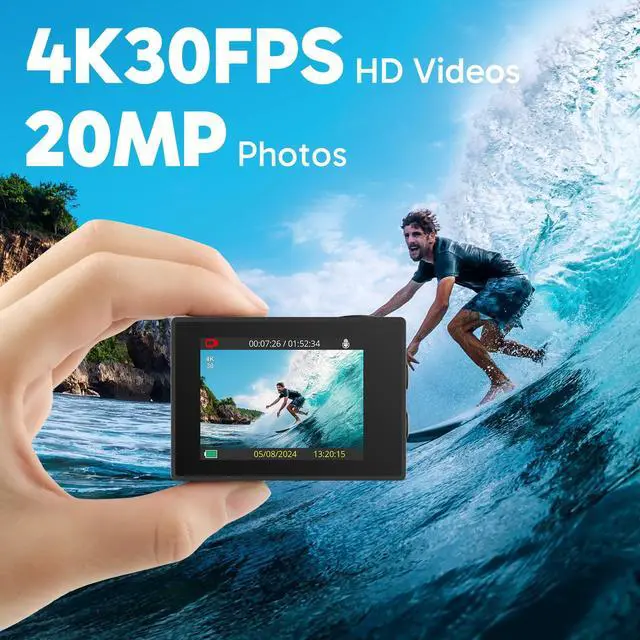 Alt view image 2 of 7 - EK7000 4K30FPS 20MP WiFi Action Camera with EIS Ultra HD 131FT Waterproof Underwater Camera Remote Control 4X Zoom Support External Microphone Black