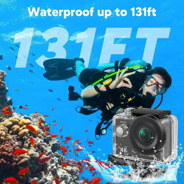 Alt view image 5 of 7 - EK7000 4K30FPS 20MP WiFi Action Camera with EIS Ultra HD 131FT Waterproof Underwater Camera Remote Control 4X Zoom Support External Microphone Black