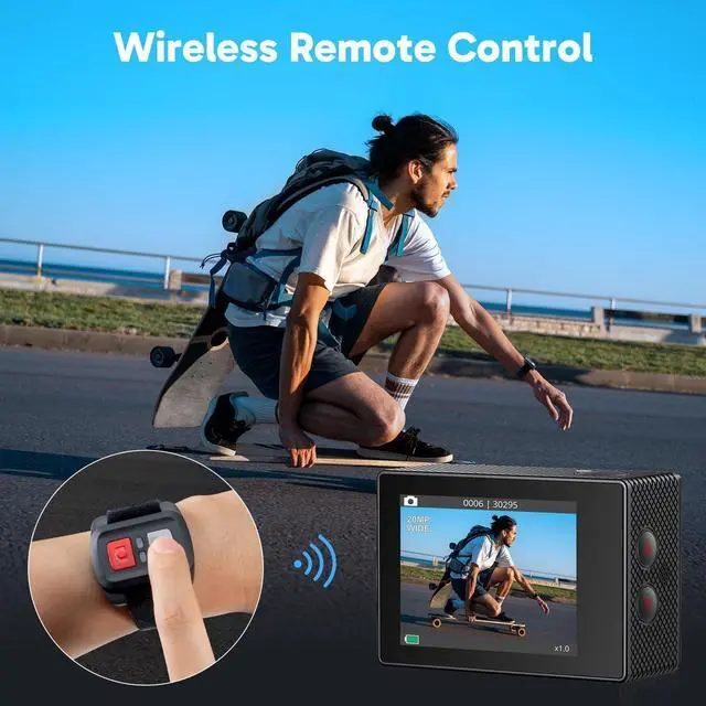 Alt view image 6 of 7 - EK7000 4K30FPS 20MP WiFi Action Camera with EIS Ultra HD 131FT Waterproof Underwater Camera Remote Control 4X Zoom Support External Microphone Black