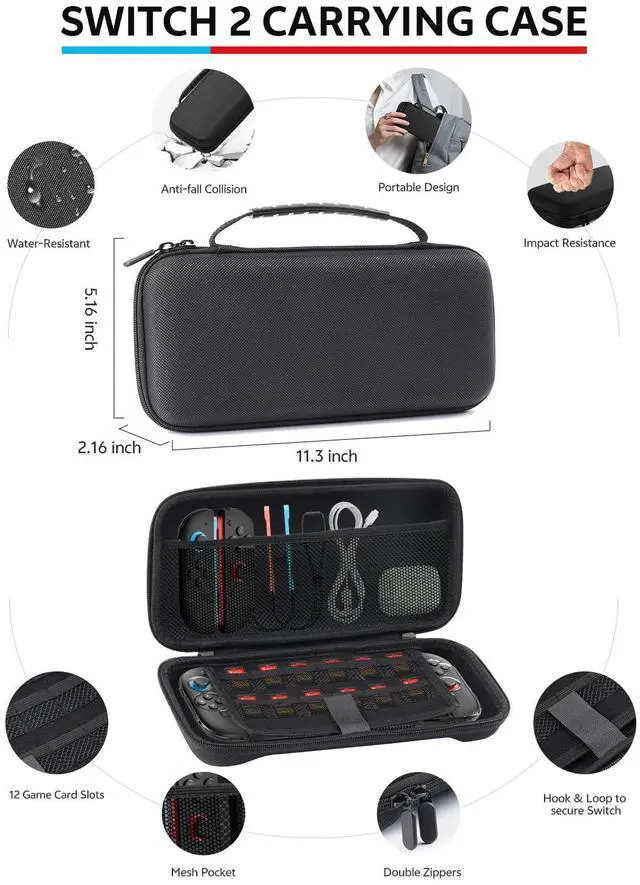 Alt view image 4 of 7 - Switch 2 Pro Controllers Accessories Bundle for Nintendo 17-in-1: Carrying Case, Screen Protector, Thumb Grip for Joycon, Dockable Console Protective Cover Shell, Steering Wheel, 2025 Switch2 Game Kit