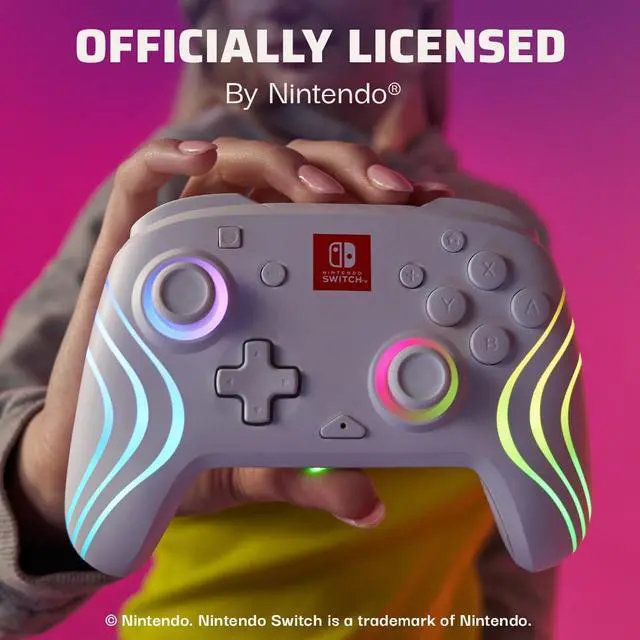 Alt view image 2 of 7 - PDP Gaming Afterglow Wave Wireless Nintendo Switch Pro Controller - Officially Licensed, Nintendo Switch 2, Switch Lite/OLED, RGB LED Customization, App Controls, Rechargeable Battery Power - White