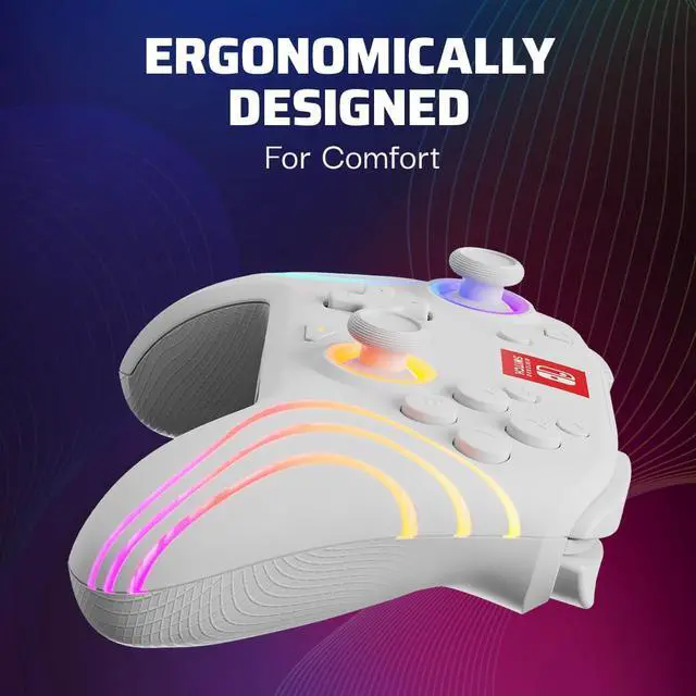 Alt view image 5 of 7 - PDP Gaming Afterglow Wave Wireless Nintendo Switch Pro Controller - Officially Licensed, Nintendo Switch 2, Switch Lite/OLED, RGB LED Customization, App Controls, Rechargeable Battery Power - White