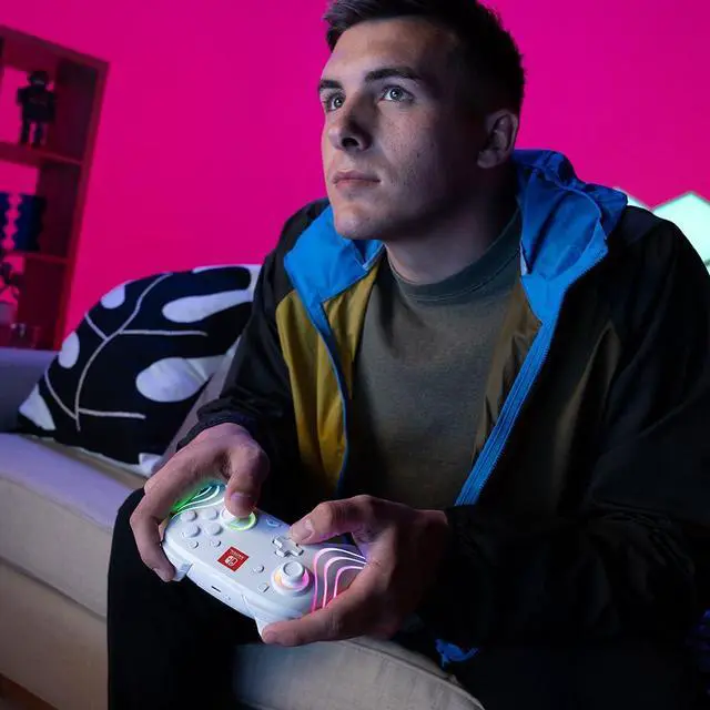 Alt view image 6 of 7 - PDP Gaming Afterglow Wave Wireless Nintendo Switch Pro Controller - Officially Licensed, Nintendo Switch 2, Switch Lite/OLED, RGB LED Customization, App Controls, Rechargeable Battery Power - White