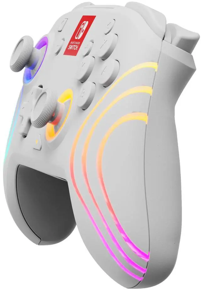 Alt view image 4 of 7 - PDP Gaming Afterglow Wave Wireless Nintendo Switch Pro Controller - Officially Licensed, Nintendo Switch 2, Switch Lite/OLED, RGB LED Customization, App Controls, Rechargeable Battery Power - White