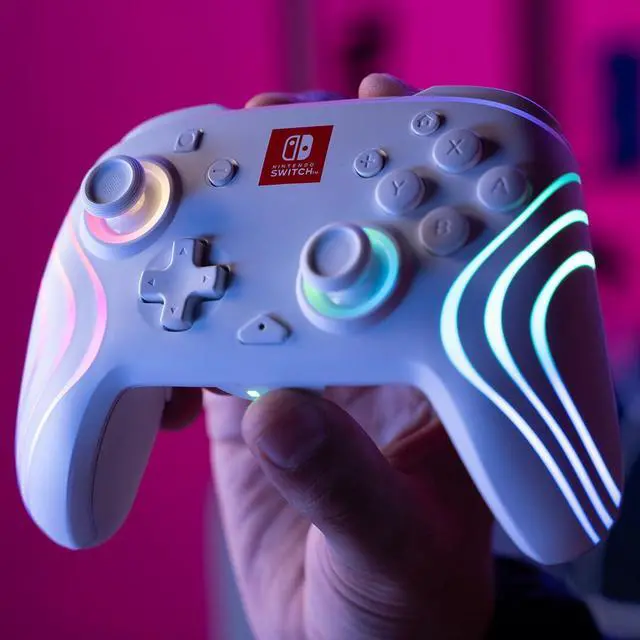 Alt view image 7 of 7 - PDP Gaming Afterglow Wave Wireless Nintendo Switch Pro Controller - Officially Licensed, Nintendo Switch 2, Switch Lite/OLED, RGB LED Customization, App Controls, Rechargeable Battery Power - White