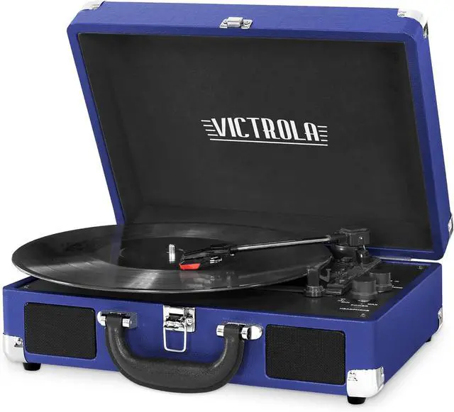 Main image of Journey Bluetooth Portable Suitcase Record Player  with Built-in Speakers, 3 Speed Vinyl Record Player, RCA Out, Headphone Jack (Cobalt Blue)