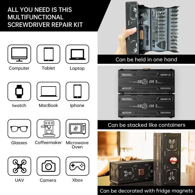 Alt view image 2 of 6 - JAKEMY 180 in 1 Precision Screwdriver Set, Computer Screwdriver Kit, Professional Magnetic Repair Tool Kit with Home Drill Bits for Most Laptop, Phone, Xbox, MacBook, Game Console, Modding, DIY