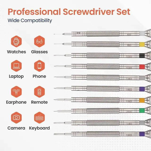 Alt view image 3 of 7 - Professional Screwdriver Kit by W&S for Watches, Glasses and Accessories: (10pc Tool Set) - to Adjust, Remove, Replace and Repair - Stainless Steel Professional - 10 Piece