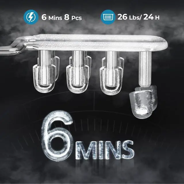 Alt view image 3 of 7 - Countertop Ice Maker Machine, 8 Ice Cubes in 6 mins, 26lb/Day Ice with 2 Sizes- Portable Mini, Energy Saving & Basket/Scoop for Home/Party/Travel/Camping/Bar, Dark Black