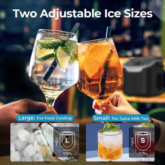 Alt view image 4 of 7 - Countertop Ice Maker Machine, 8 Ice Cubes in 6 mins, 26lb/Day Ice with 2 Sizes- Portable Mini, Energy Saving & Basket/Scoop for Home/Party/Travel/Camping/Bar, Dark Black