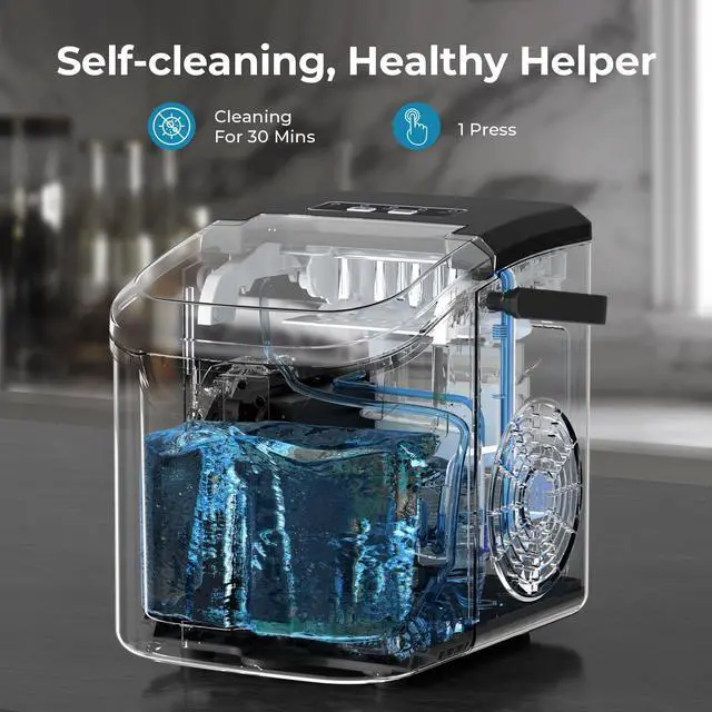 Alt view image 5 of 7 - Countertop Ice Maker Machine, 8 Ice Cubes in 6 mins, 26lb/Day Ice with 2 Sizes- Portable Mini, Energy Saving & Basket/Scoop for Home/Party/Travel/Camping/Bar, Dark Black